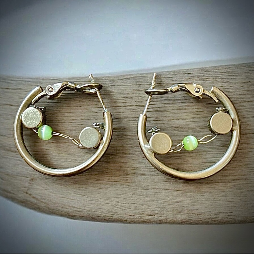 Gold and Green Hoop Earrings